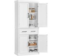 Yaheetech Credenza da Cucina Salvaspazio, Mobile Dispensa Alto Multiuso, Armadio da Soggiorno Bagno in Legno con 3 Ripiani Regolabili e 1 Cassetto 183.5x76.5x40.5 cm, Bianco