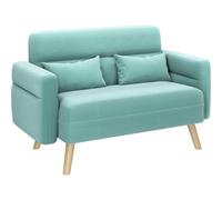 Yaheetech Divano Imbottito a 2 Posti Divanetto in Tessuto con Cuscini Lombari Gambe in Legno 116,5 × 73,5 × 77,5 cm Divano per Piccoli Spazi Dormitorio Ufficio Camera da Letto Acquamarina