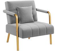Yaheetech Divano Imbottito con Braccioli Divano Singolo da Salotto 75,5 × 72,5 × 76 cm Sofa Piccolo in Velluto con 2 Cuscini Gambe in Metallo per Soggiorno Sala d'Attesa Ufficio Casa Grigio Chiaro
