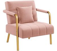 Yaheetech Divano Imbottito con Braccioli Divano Singolo da Salotto 75,5 × 72,5 × 76 cm Sofa Piccolo in Velluto con 2 Cuscini Gambe in Metallo per Soggiorno Sala d'Attesa Ufficio Casa Rosa