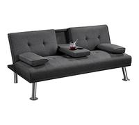 Yaheetech Divano Letto con 2 Braccioli Staccabili Divano Trasformabile Mobile Imbottito a 3 Posti Divanetto Reclinabile da Salotto con Supporto Centrale Porta Bicchieri Grigio Scuro/Tessuto