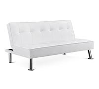 Yaheetech Divano Letto Divano Trasformabile in Letto Mobile Imbottito a 3 Posti Divanetto Reclinabile con Gambe in Metallo da Salotto Camera degli Ospiti Bianco/Pelle