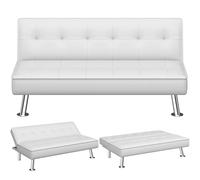 Yaheetech Divano Letto Reclinabile con Seduta Imbottita Convertibile in Letto 105° - 180° Mobile Regolabile da Soggiorno Salotto Stanza Ospiti Arredamento per Riposo Bianco/Pelle