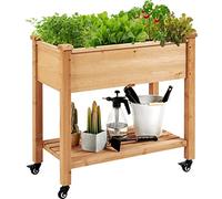 Yaheetech Fioriera/Aiuola Rialzata Orto da Balcone Letto Rialzato da Giardino Esterno per Piante in Legno Abete Naturale con Ruote Ripiano 87 x 47 x 83,5 cm