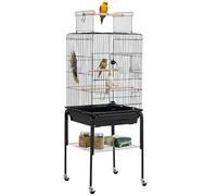 Yaheetech Gabbia per Uccelli Pappagalli Calopsite con Piedistallo in Metallo con Tetto Apribile Nera 46 x 46x 119 cm