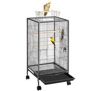 Yaheetech Gabbia Uccelli Metallo con Ruote 45,5 × 45,5 × 89,5 cm Nera | Dotata di Posatoio, Mangiatoia e Vassoio Estraibile, Struttura Robusta, Adatta Interno-Esterno per Pappagallini, Canarini