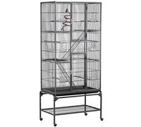Yaheetech Gabbia Uccelli Metallo Legno 3 Livelli 175,5 cm Nero | Gabbia Spaziosa su Carrello Mobile a 3 Livelli da Montare e Pulire, Design Moderno, per Pappagalli e Altri Uccelli Domestici