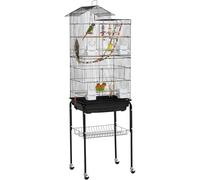 Yaheetech Gabbia Voliera per Uccelli Pappagalli Calopsite Inseparabili con Piedistallo Ruote in Metallo Posatoi in Legno Giocattoli da Interno e Esterno Nera 46 x 35,5 x 158,5 cm