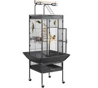 Yaheetech Gabbia Voliera per Uccelli Pappagalli Calopsite Inseparabili Grande con Piedistallo Ruote in Metallo da Interno Esterno 65,5 x 65,5 x 156 cm Nera