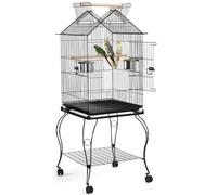 Yaheetech Gabbia Voliera per Uccelli Pappagalli Calopsite Inseparabili in Metallo con Piedistallo Tetto Apribile Chiudibile Nera 59 x 59 x 145 cm