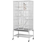 Yaheetech Gabbia Voliera per Uccelli Pappagalli Grande Inseparabili Calopsite in Metallo e Legno con Piedistallo Ruote Giocattolo Gabbia per Conigli Nani Criceti Gatti Bianca 77 x 46 x 175,5 cm