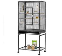 Yaheetech Gabbia Voliera per Uccelli Pappagalli Inseparabili Calopsite Grande con Piedistallo in Metallo da Interno Esterno Nera 62 x 43 x 136 cm