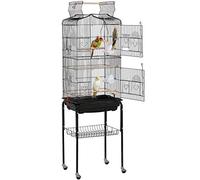Yaheetech Gabbia Voliera per Uccelli Pappagalli Inseparabili Calopsite Parrochetti in Metallo con Piedistallo Ruote e Tetto Apribile 46 x 35 x 150,5 cm Nera