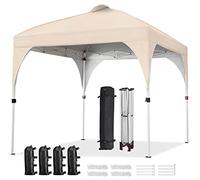 Yaheetech Gazebo da Giardino 3 x 3 M Impermeabile Pieghevole Tendone in Ferro e Tela Oxford con Paletti/Corde per Spiaggia/Uso Commerciale/Patio/Campagna/Veranda Beige