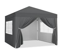 Yaheetech Gazebo da Giardino Tre Altezza Regolabile Tendone Pop-up Pieghevole con Telo Impermeabile con 4 pareti Laterali Tenda Chiuso Festa Esterno Campeggio 3 x 3 M Bianco Grigio Scuro