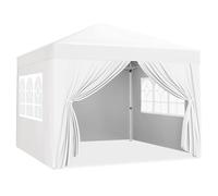 Yaheetech Gazebo da Giardino Tre Altezza Regolabile Tendone Pop-up Pieghevole con Telo Impermeabile con 4 pareti Laterali Tenda Chiuso Festa Esterno Campeggio 3 x 3 M Bianco