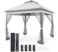 Yaheetech Gazebo Giardino Esterno in Ferro Resistente Impermeabile Ombreggiante Terrazzo Pieghevole 300 x 300 cm con 4 Sacchi di Sabbia e Sacca di Trasporto Telo di Copertura Grigio