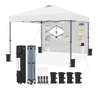 Yaheetech Gazebo Pieghevole 2,5 x 2,5 M da Giardino a Una Spinta con 1 Parete Laterale Stabile 9 Tasche Portaoggetti Tenda Esterno Pop up Altezza Regolabile Impermeabile per Festa Eventi Bianco