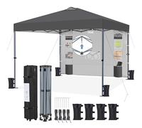 Yaheetech Gazebo Pieghevole 2,5 x 2,5 M da Giardino a Una Spinta con 1 Parete Laterale Stabile 9 Tasche Portaoggetti Tenda Esterno Pop up Altezza Regolabile Impermeabile per Festa Eventi Grigio Scuro