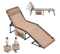 Yaheetech Lettino Sdraio Pieghevole Regolabile in 5 Posizioni per Esterno Giardino Spiaggia Campeggio con Poggiatesta e Tasca, 189 x 57 x 34 cm, Colore Beige