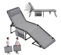 Yaheetech Lettino Sdraio Pieghevole Regolabile in 5 Posizioni per Esterno Giardino Spiaggia Campeggio con Poggiatesta e Tasca, 189 x 57 x 34 cm, Colore Grigio