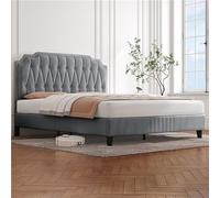 Yaheetech Letto con Testiera Imbottita 140 x 200 cm Altezza Regolabile Rete a Doghe in Legno e Metallo Grigio Chiaro