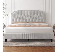 Yaheetech Letto con Testiera Imbottita 140 x 200 cm Altezza Regolabile Rete a Doghe in Legno e Metallo Beige