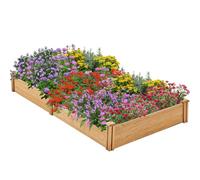 Yaheetech Letto Rialzato da Giardino in Legno Massiccio 234,5 cm × 120,5 cm × 25,2 cm con Griglia Centrale Fioriera da Giardino per Coltivazione Marrone Chiaro