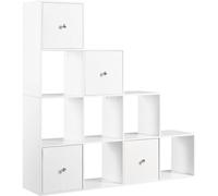 Yaheetech Libreria a 10 Cubi Scaffale per Libri in Legno a Forma L con Scomparti e 4 Cesti Pieghevoli, Design Moderno, per Scale Studio Soggiorno, 128x29x128 cm Bianco