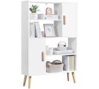Yaheetech Libreria a 4 Ripiani Aperti e 2 Ante, Scaffale Porta Libri Multi-Livello, Organizzatore Portaoggetti, Mobiletto Autoportante Moderno per Casa Ufficio e Soggiorno, 80×23,5×120,5 cm Bianco