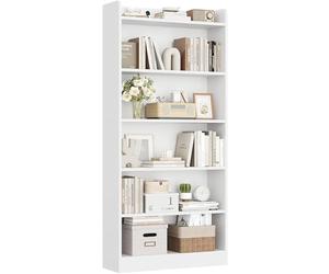 Yaheetech Libreria a 6 Ripiani, Scaffale in Legno con Ripiano Regolabile, 60 x 24 x 160 cm, Libreria Verticale Salvaspazio per Soggiorno, Cameretta, Studio, Ufficio, Bianco