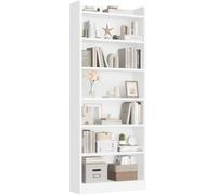 Yaheetech Libreria a 7 Ripiani, Scaffale in Legno con Ripiani Regolabili, 60 x 24 x 183 cm, Libreria Verticale Salvaspazio per Soggiorno, Cameretta, Studio, Ufficio, Bianco