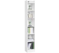 Yaheetech Libreria a 7 Ripiani, Scaffale Stretta e Alta in Legno con Ripiani Regolabili, 30 x 24 x 183 cm, Libreria Verticale Stretta e Alta, Salvaspazio per Soggiorno, Cameretta, Ufficio, Bianco