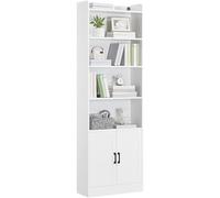 Yaheetech Libreria Verticale a 7 Ripiani, Libreria Scaffale con Armadietto a 2 Ante e 2 Ripiani Regolabili, per Camera da Letto, Studio, Soggiorno, Ufficio, 60 x 24 x 183 cm, Bianco