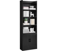Yaheetech Libreria Verticale a 7 Ripiani, Libreria Scaffale con Armadietto a 2 Ante e 2 Ripiani Regolabili, per Camera da Letto, Studio, Soggiorno, Ufficio, 60 x 24 x 183 cm, Nero