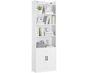 Yaheetech Libreria Verticale a 7 Ripiani, Libreria Scaffale con Armadietto a 2 Ante e 2 Ripiani Regolabili, per Camera da Letto, Studio, Soggiorno, Ufficio, 60 x 24 x 183 cm, Bianco