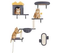 Yaheetech Mensole e Piattaforme per Gatti 4 in 1 da Parete Set Modulari con Cuccia Amaca Tiragraffi e Cestino Mobili da Parete Compatto per Gatti da Interno (Grigio Scuro)