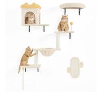 Yaheetech Mensole e Piattaforme per Gatti 4 in 1 da Parete Set Modulari con Cuccia Amaca Tiragraffi e Cestino Mobili da Parete Compatto per Gatti da Interno (Beige)