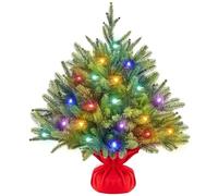 Yaheetech Mini Albero di Natale Artificiale con 35 Luci Piccolo da Tavolo con Base Portatile in Miniatura Realistico Ornamenti per Casa Ufficio Interno (Verde con Luci, 61 cm)