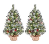 Yaheetech Mini Albero di Natale Artificiale da 92 cm Piccolo Albero Innevato con 50 Luci a LED 70 Bacche Rosse e 10 Pigne Ideale per Decorazioni Interni