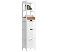 Yaheetech Mobile Alto da Bagno 30 × 30 × 142 cm con 3 Cassetti e 2 Scomparti Aperti Cassettiera ad Angolo Salvaspazio Armadietto Scaffale Medicine per Soggiorno Cucina Bianco