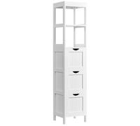 Yaheetech Mobile Bagno Salvaspazio Cassettiera Mobiletto Armadietto Alto Colonna 30 × 30 × 142 cm con 3 Cassetti e 2 Scomparti Aperti per Soggiorno Cucina Salotto Bianco
