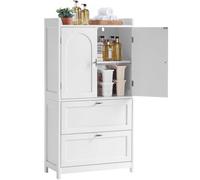 Yaheetech Mobile da Bagno Armadietto Autoportante in Legno Due Ante e Due Cassetti Ripiani Regolabili Mobiletto Bagno Multiuso per Soggiorno Salotto Cucina Sala da Pranzo 60x30x115 cm Bianco