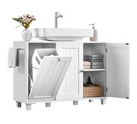 Yaheetech Mobile Sottolavabo a 3 Ante Mobile da Bagno con Portabiancheria Armadietto da Terra per Lavandino Mobiletto Bagno Salvaspazio con Ripiano Regolabile