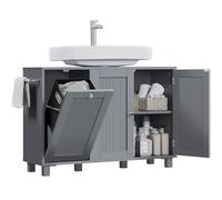 Yaheetech Mobile Sottolavabo a 3 Ante Mobile da Bagno con Portabiancheria Armadietto da Terra per Lavandino Mobiletto Bagno Salvaspazio con Ripiano Regolabile Grigio Scuro