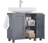 Yaheetech Mobile Sottolavabo con Ripiani Regolabili Armadio da Bagno Autoportante con Apertura a U Mobile da Bagno a Due Ante con Scaffale Laterale Aperto e Ganci (Grigio Scuro)
