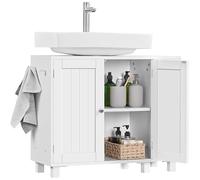 Yaheetech Mobile Sottolavabo con Ripiani Regolabili Armadio da Bagno Autoportante con Apertura a U Mobile da Bagno a Due Ante con Scaffale Laterale Aperto e Ganci (Bianco)