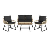 Yaheetech Mobili da Giardino Balcone 4 Pezzi Polyrattan, Salotto Esterno Divanetto 2 Posti con 2 Poltrone e Tavolo, Cuscini Morbidi Rimovibili, Struttura Resistente Sole Pioggia Stile Boho Beige/Nero