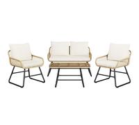 Yaheetech Mobili da Giardino Balcone 4 Pezzi Polyrattan, Salotto Esterno Divanetto 2 Posti con 2 Poltrone e Tavolo, Cuscini Morbidi Rimovibili, Struttura Resistente Sole Pioggia Stile Boho Beige/Crema