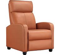 Yaheetech Poltrona relax, poltrona cinema, poltrona recliner, poltrona relax singola, sgabello, divano, poggiapiedi, in ecopelle, marrone chiaro